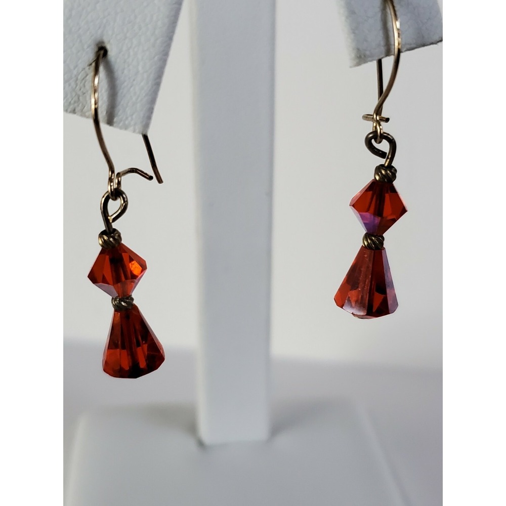 Vintage Gold Tone Fancy Salmon Orange Bead Drop Pierced Earrings Kidney Hooks - Picture 11 of 12